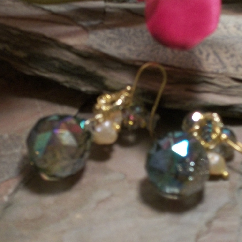 Czech Crystal Fresh Water Pearls , Gold Filled Earrings - Picture 5 of 5
